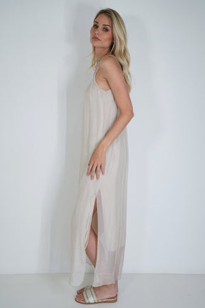 Cream Silk Strap Dress