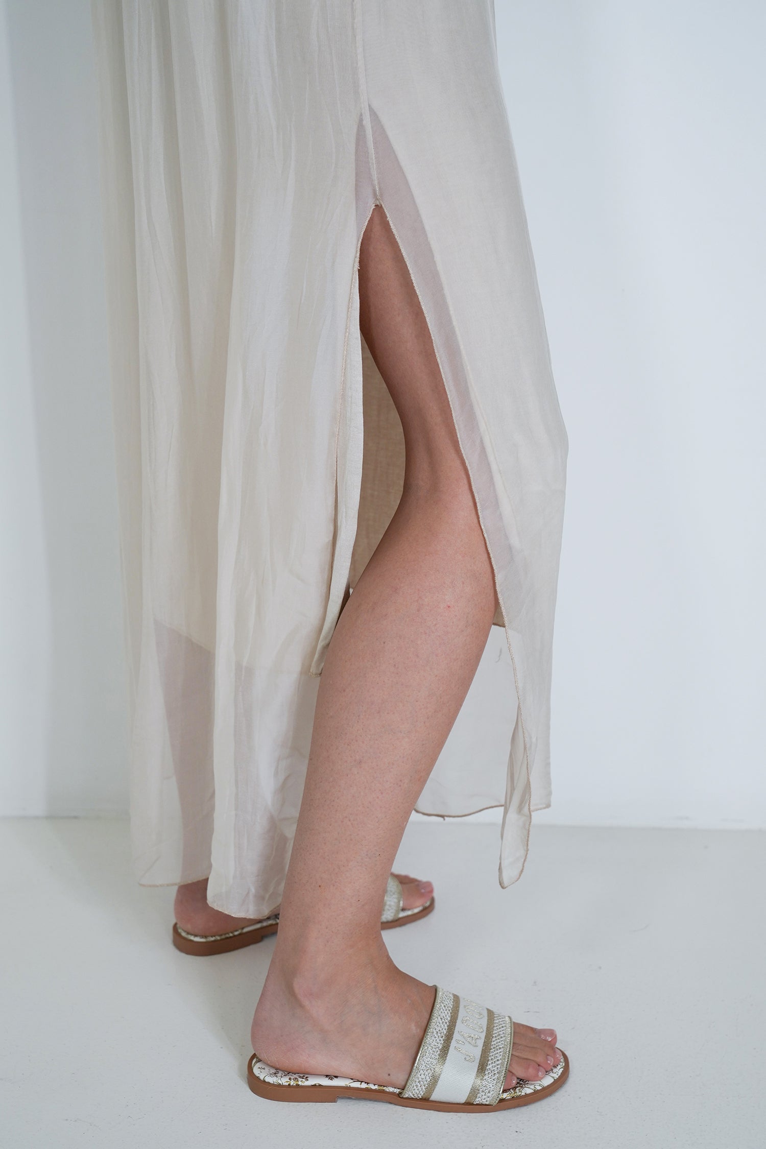 Cream Silk Strap Dress