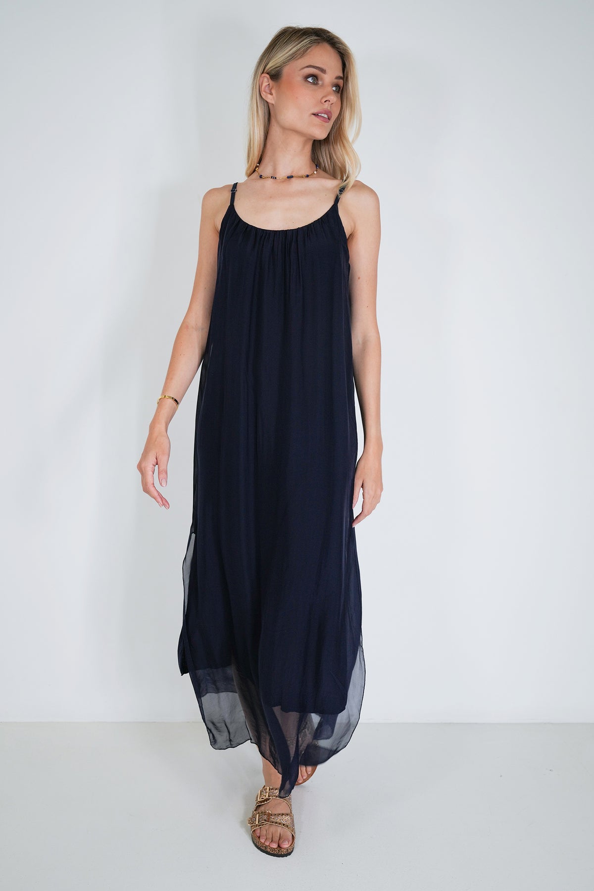 Ink Silk Strap Dress