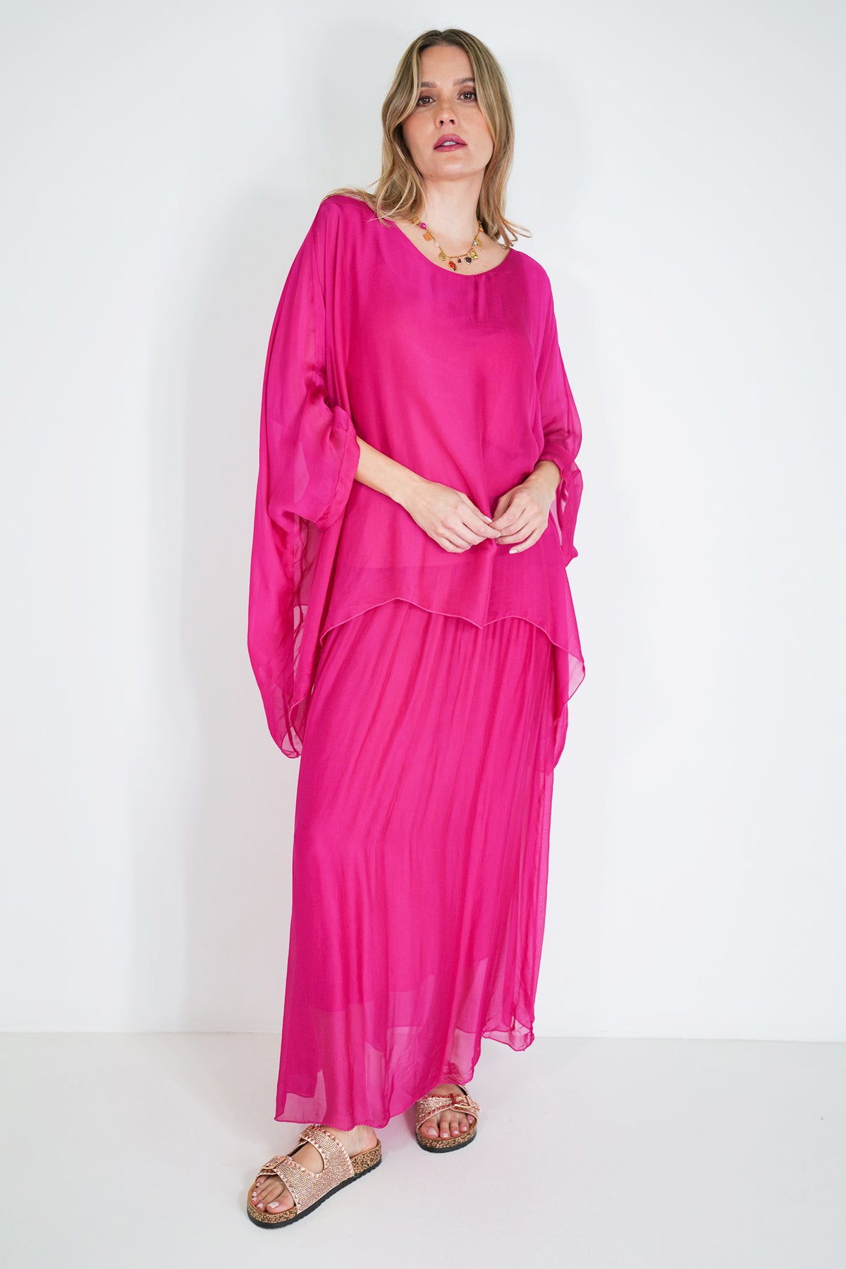 Cerise Silk Poncho