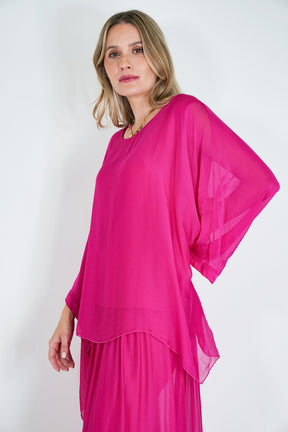 Cerise Silk Poncho