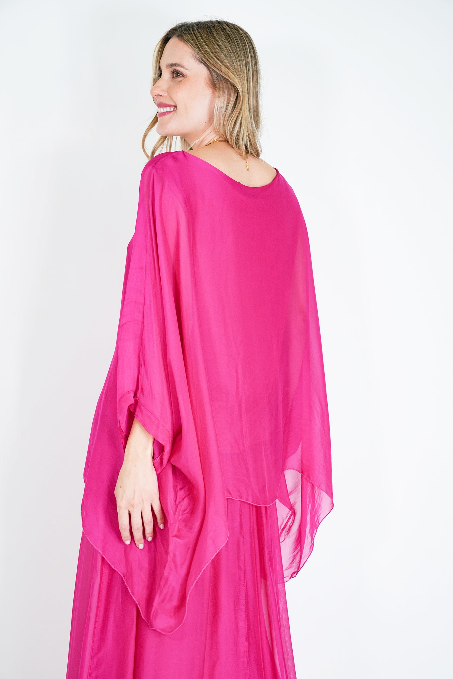 Cerise Silk Poncho