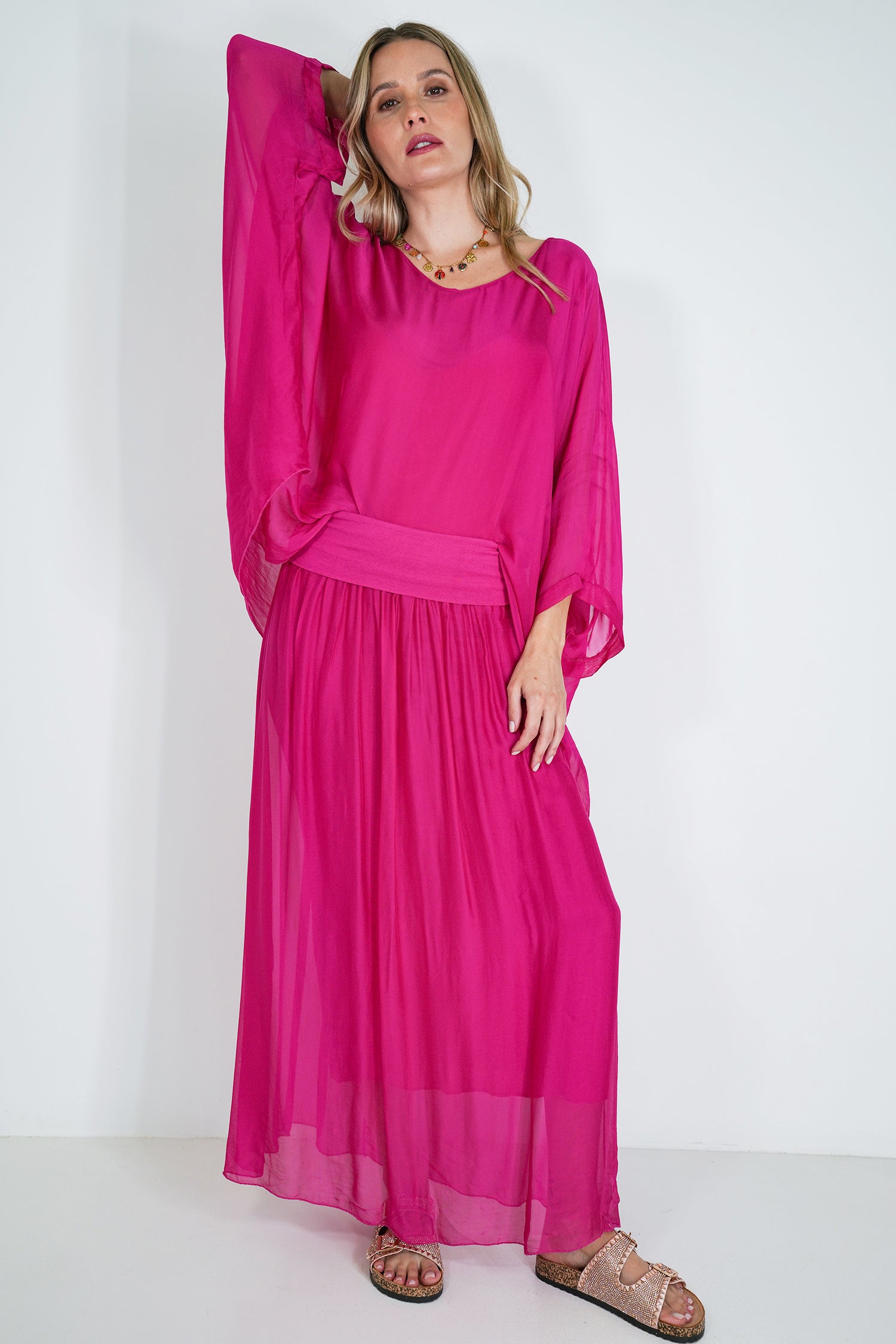 Cerise Silk Poncho