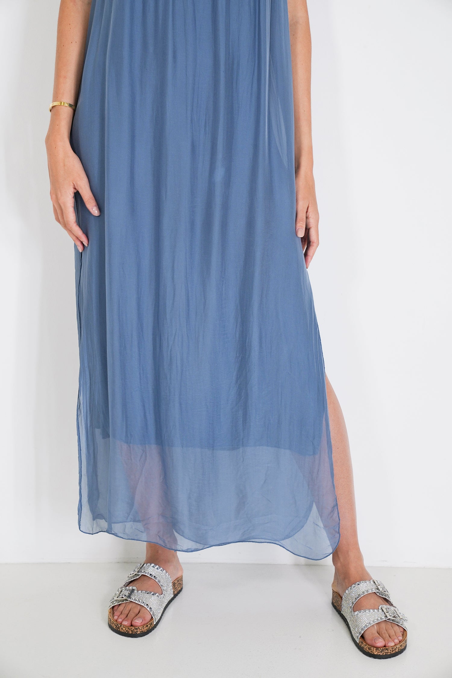 Blue Silk Strap Dress