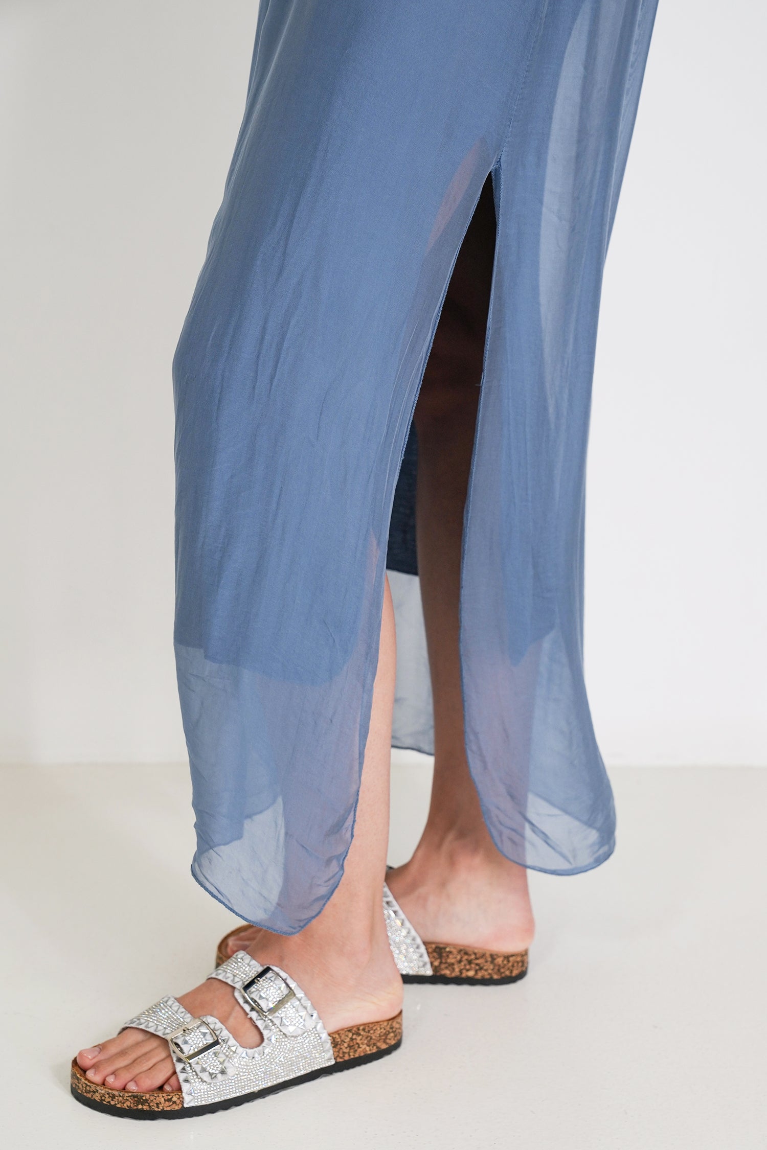 Blue Silk Strap Dress