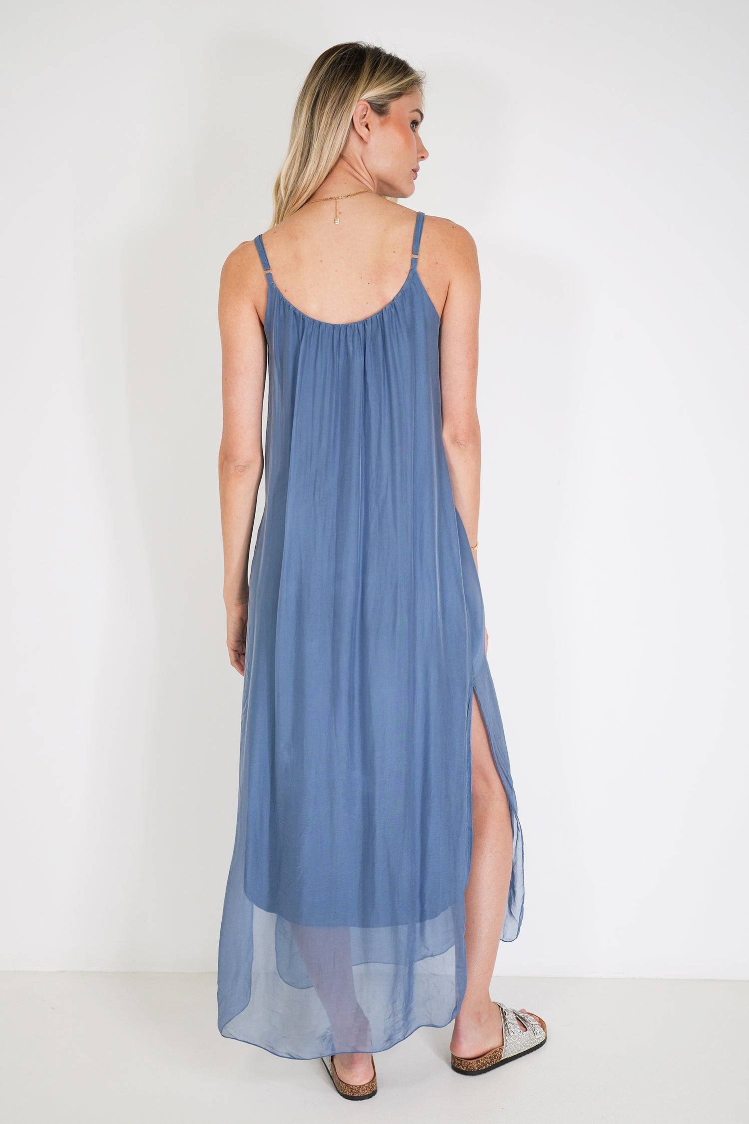 Blue Silk Strap Dress