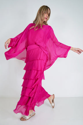 Cerise Silk Tier Skirt