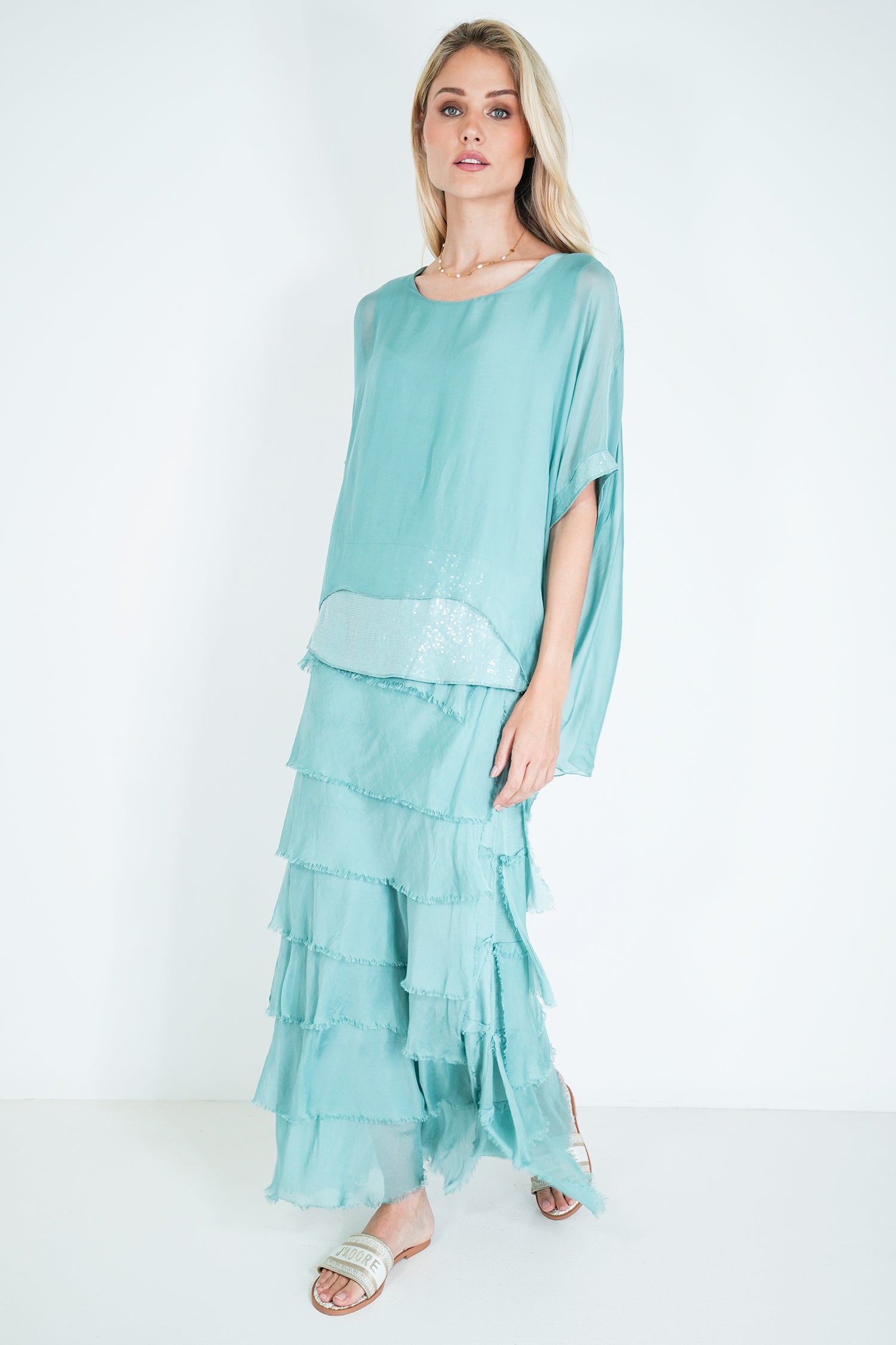 Sage Silk Tier Skirt