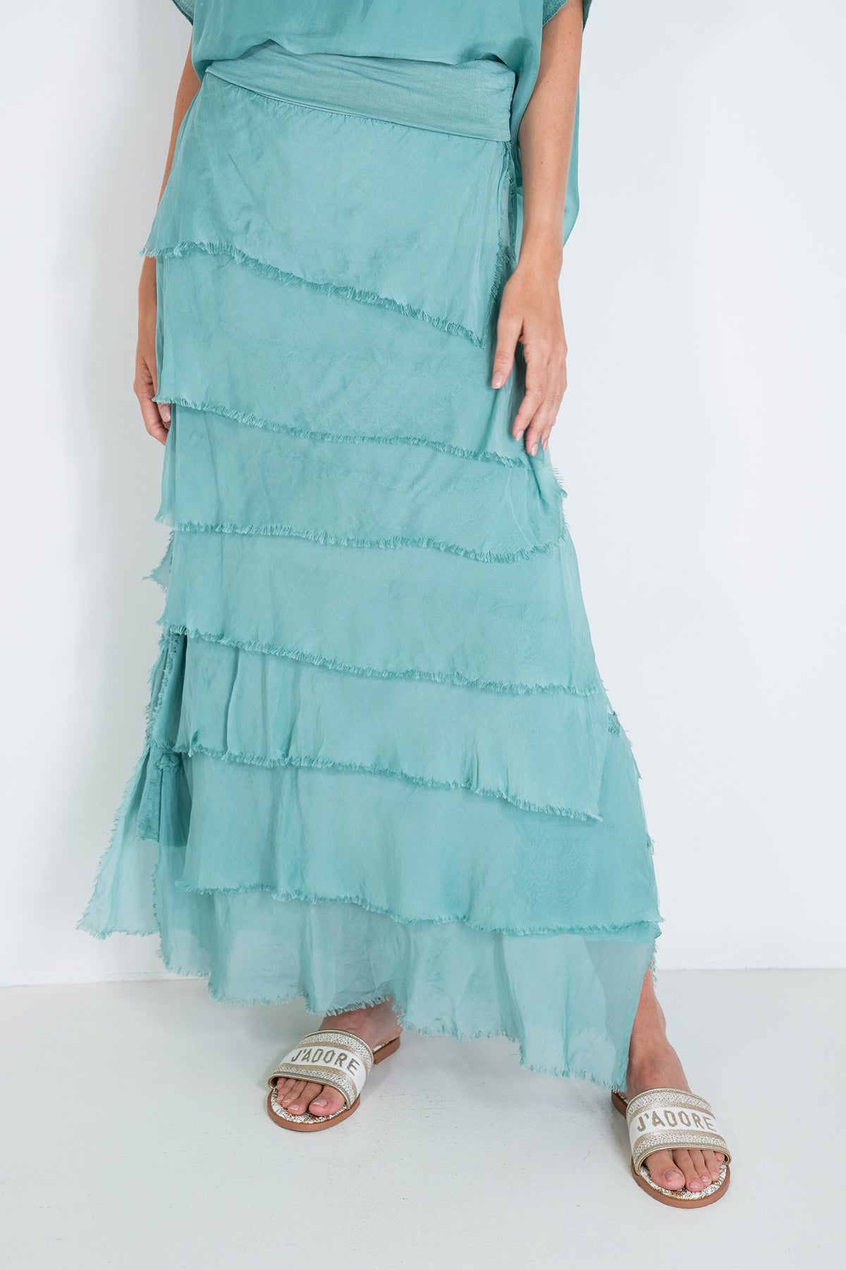 Sage Silk Tier Skirt