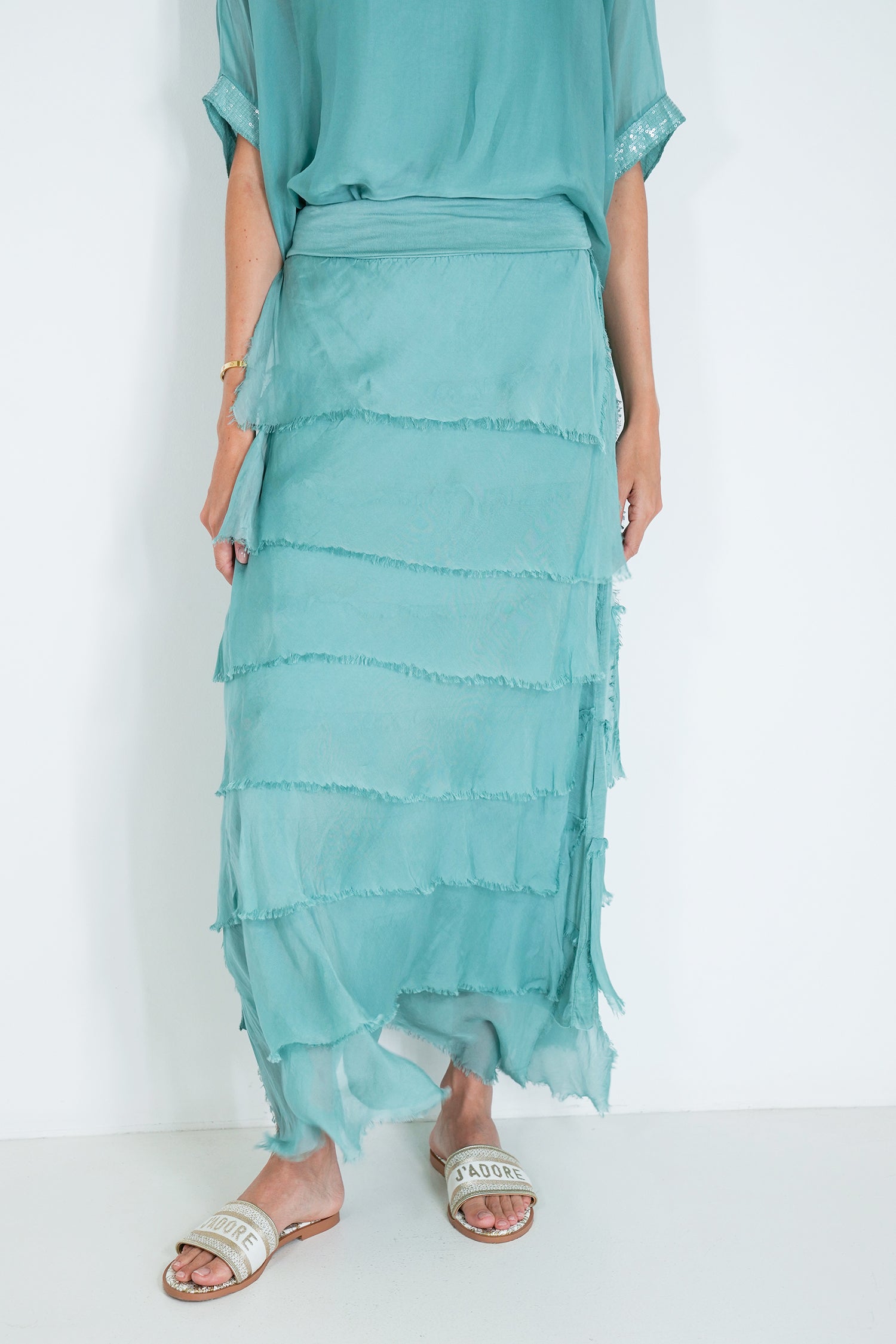 Sage Silk Tier Skirt