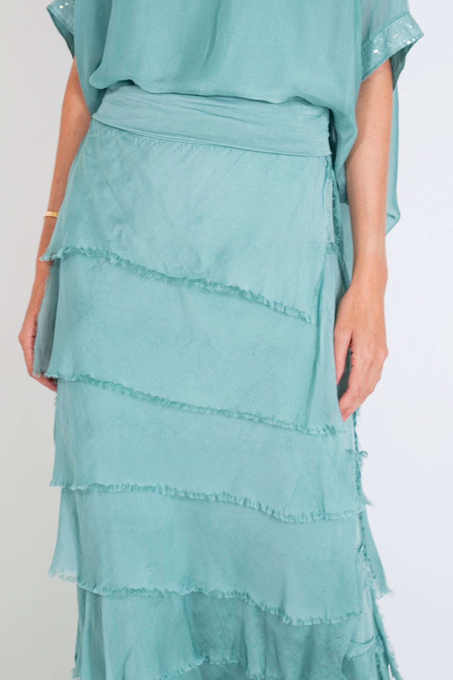 Sage Silk Tier Skirt