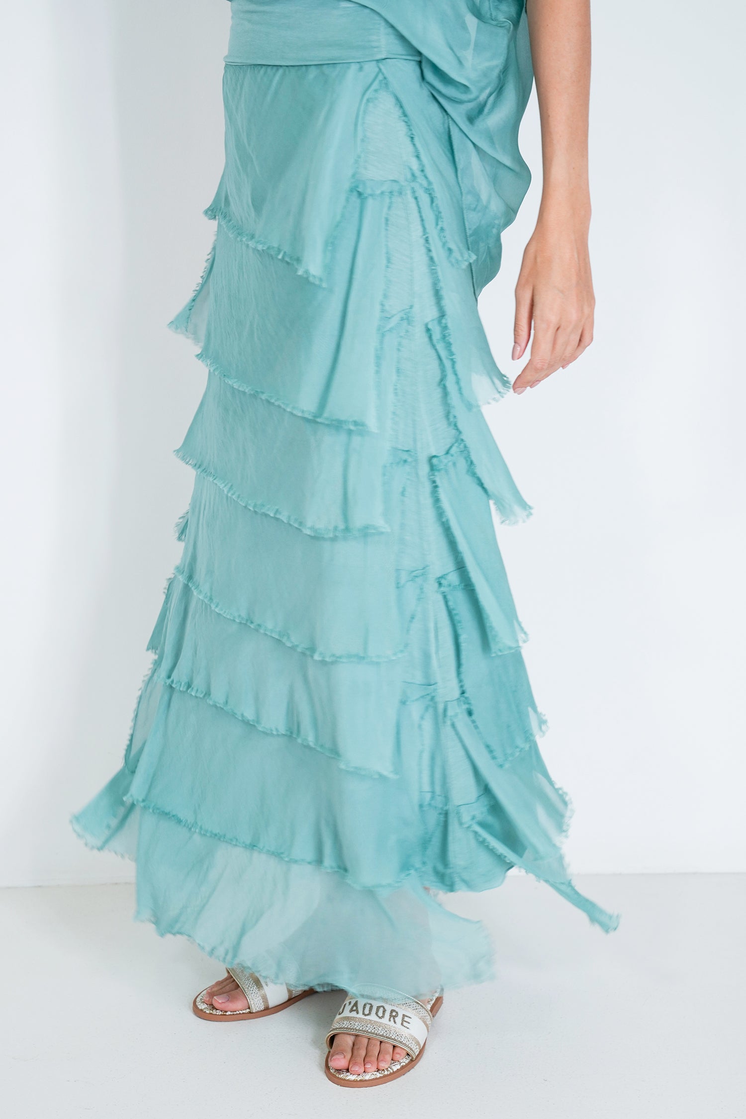 Sage Silk Tier Skirt