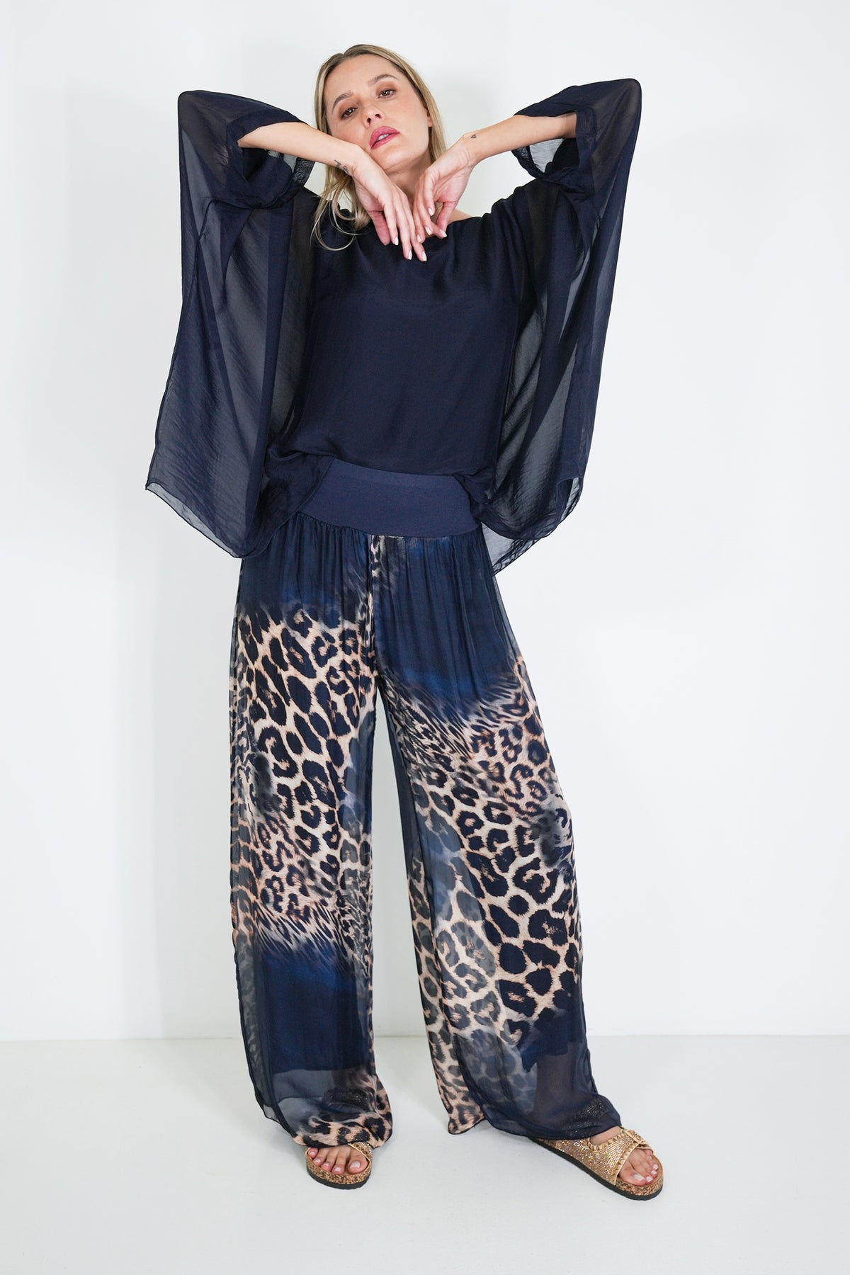 Ink Leopard Silk Harem Pant