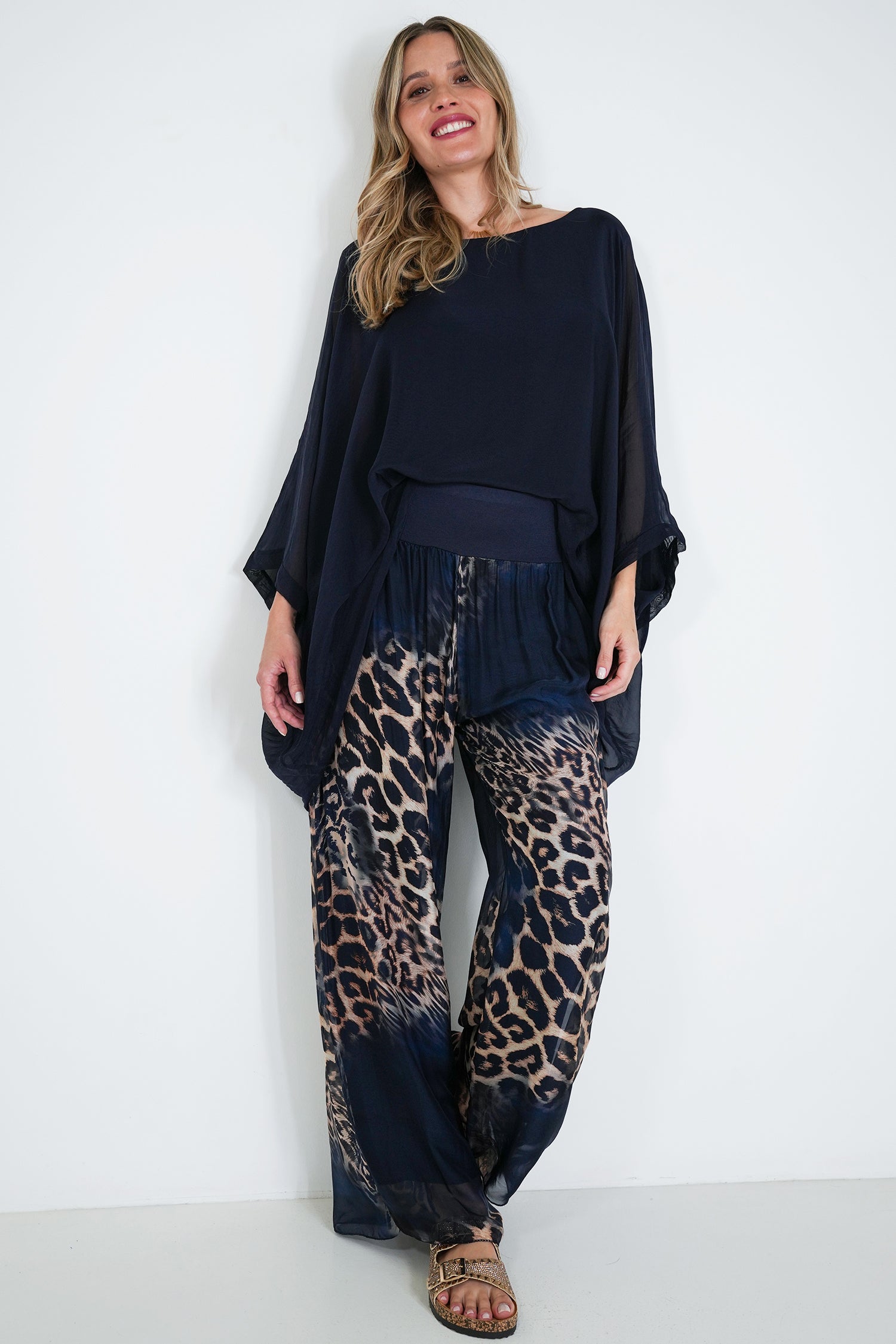 Ink Leopard Silk Harem Pant