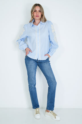Blue Striped Embroidered Shirt