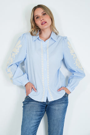 Blue Striped Embroidered Shirt