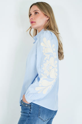 Blue Striped Embroidered Shirt