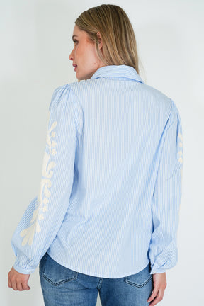 Blue Striped Embroidered Shirt