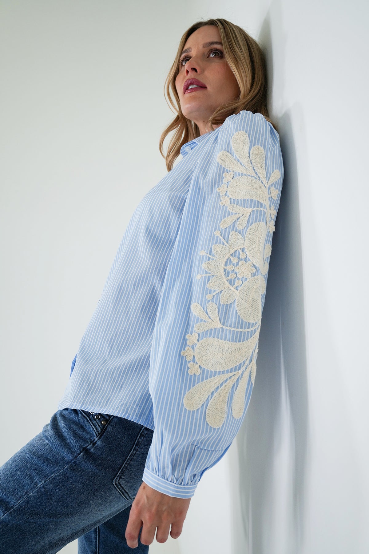 Blue Striped Embroidered Shirt