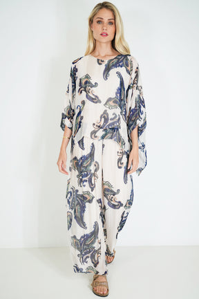 Navy Mary Silk Poncho