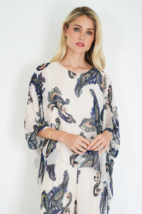 Navy Mary Silk Poncho