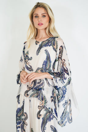 Navy Mary Silk Poncho