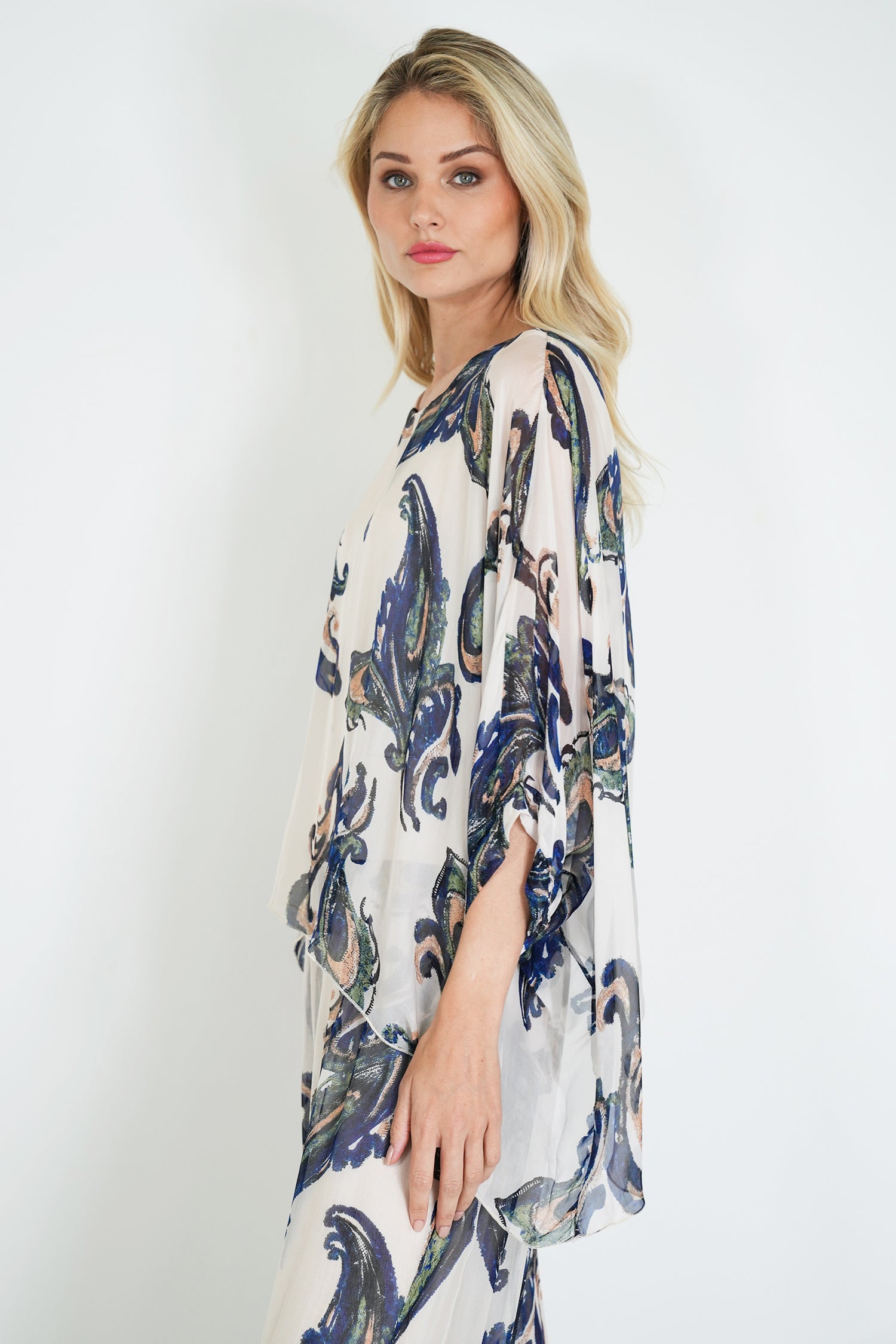 Navy Mary Silk Poncho