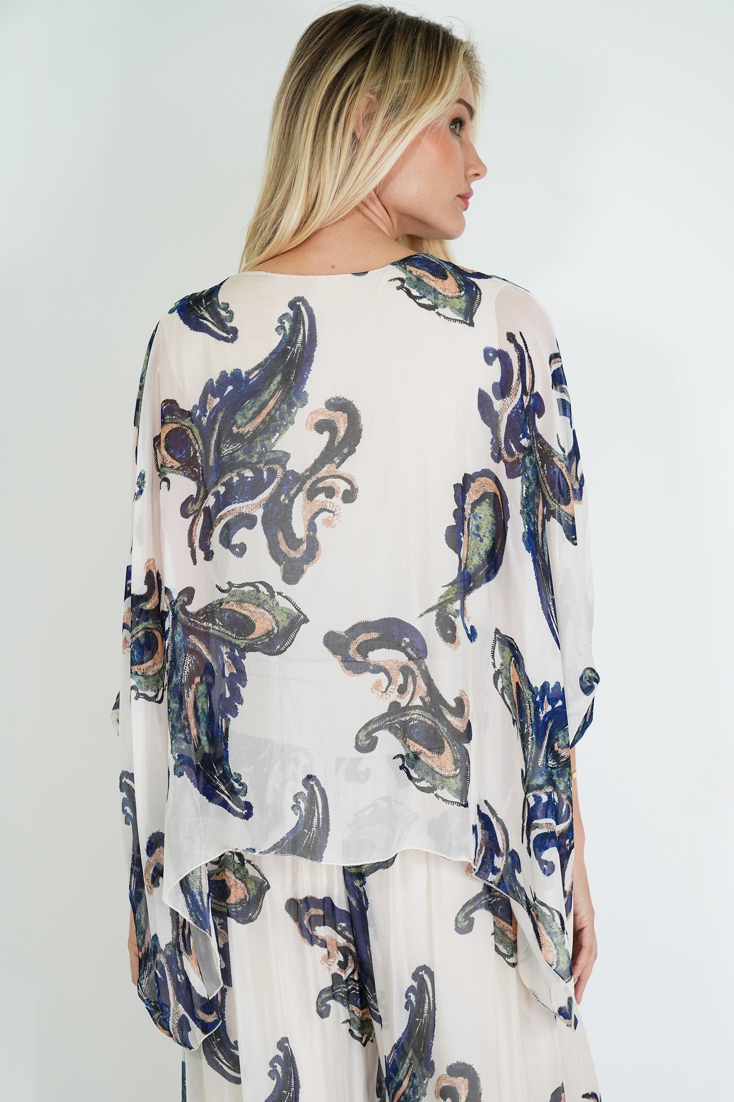 Navy Mary Silk Poncho