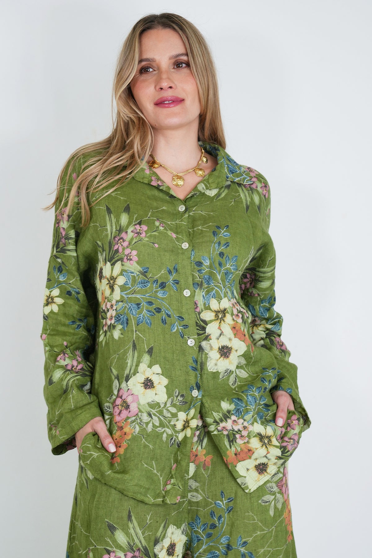 Green Meagan Linen Shirt