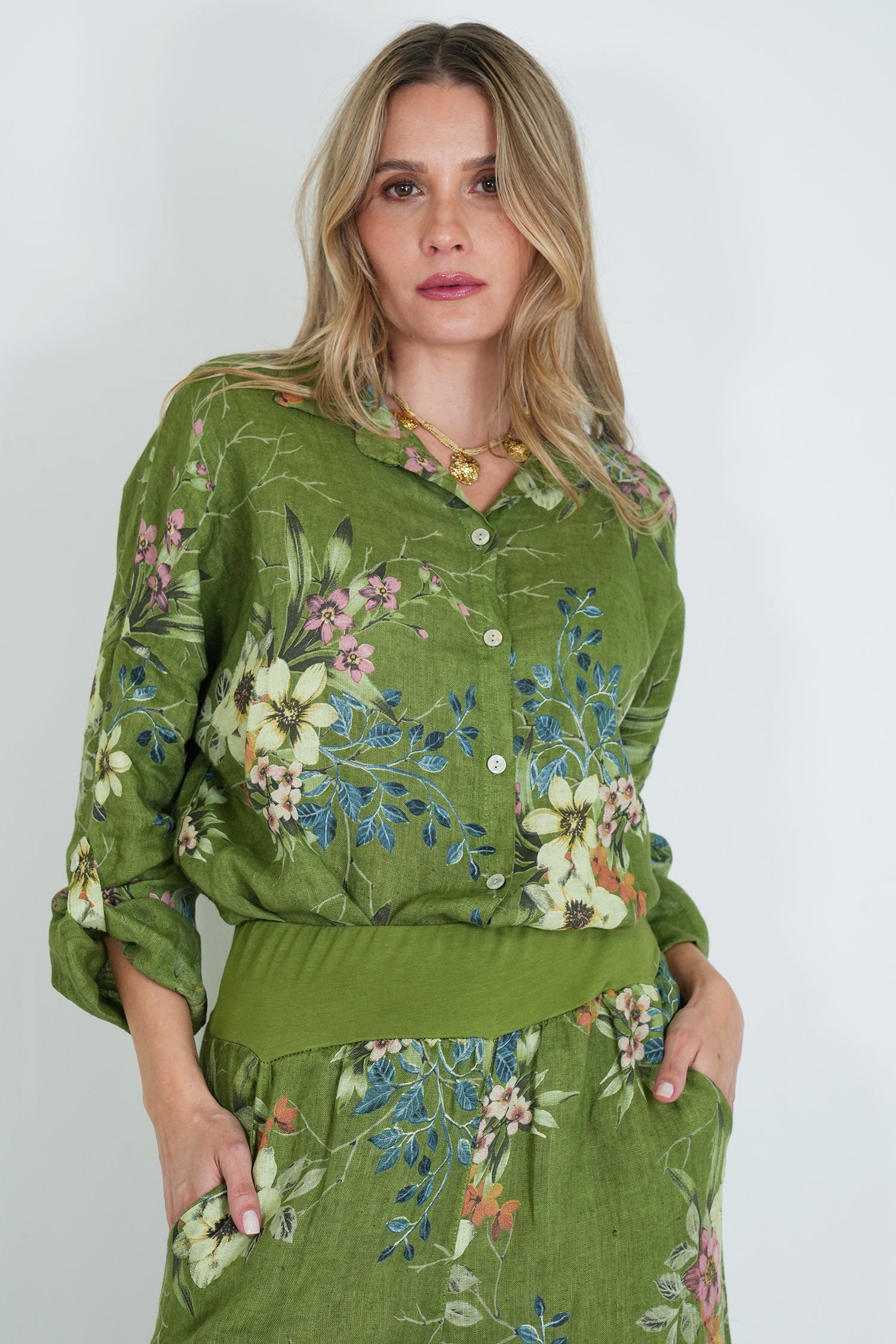 Green Meagan Linen Shirt