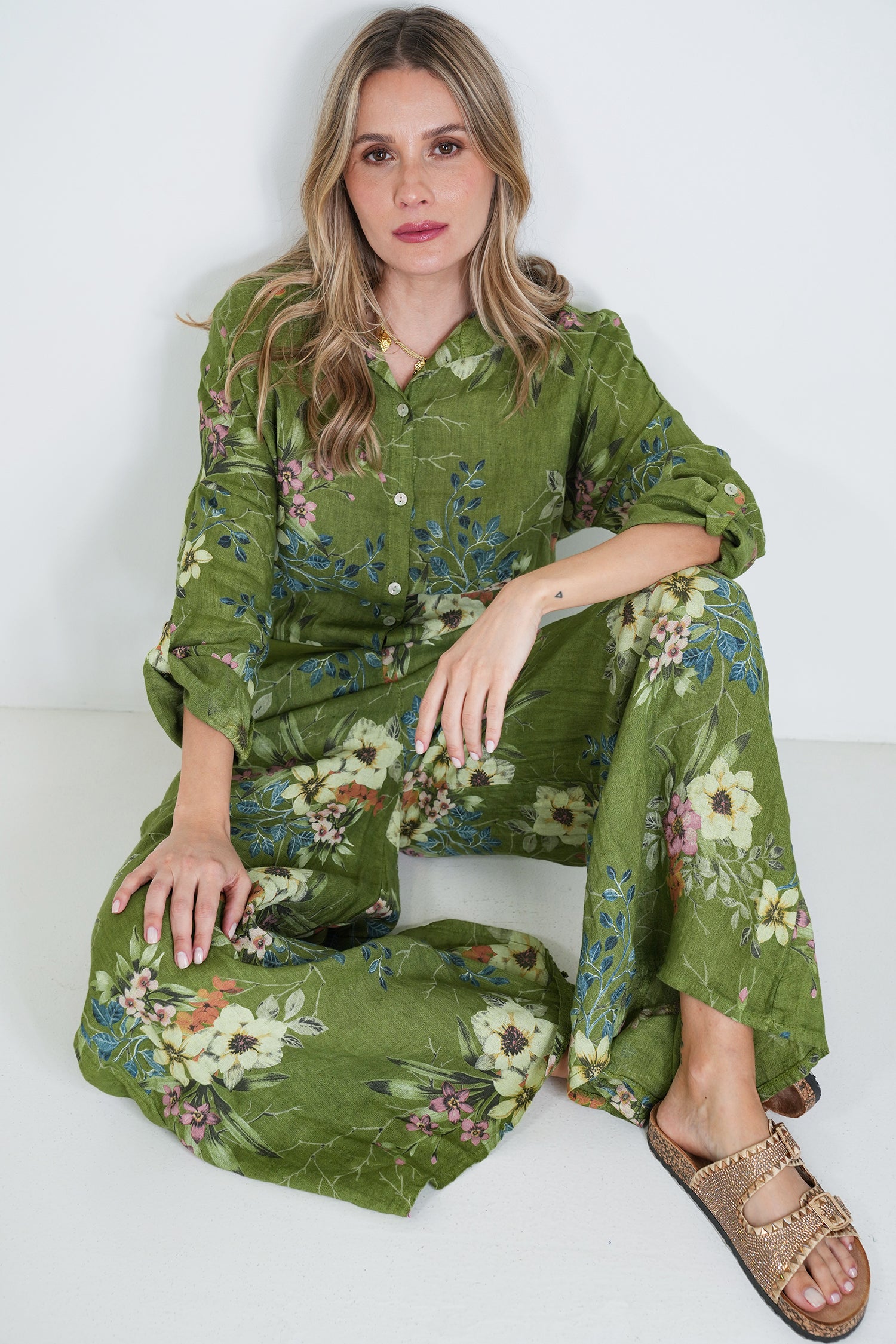 Green Meagan Linen Pant