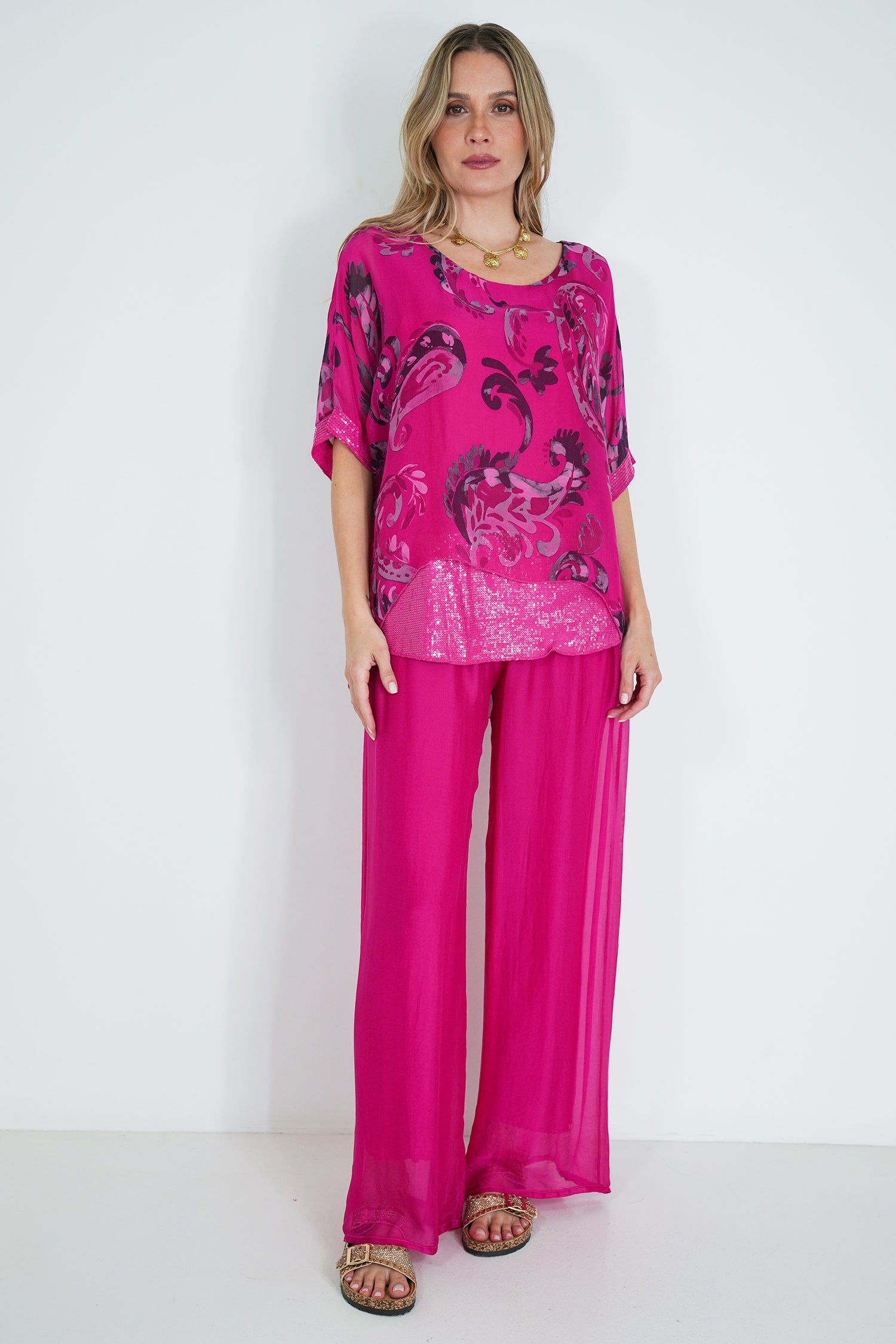 Cerise Silk Harem Pant