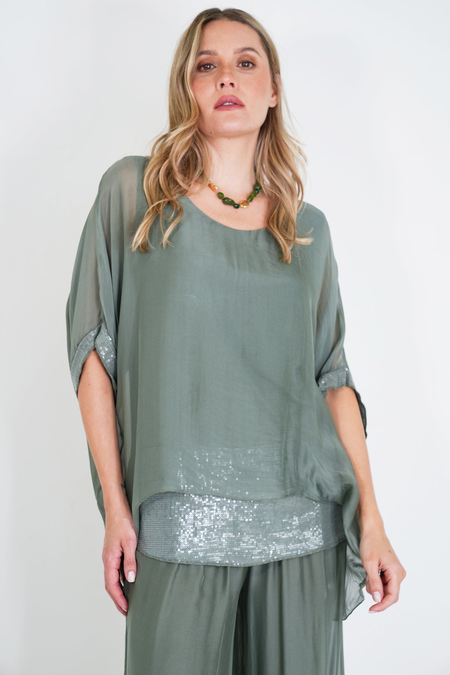 Olive Silk Poncho