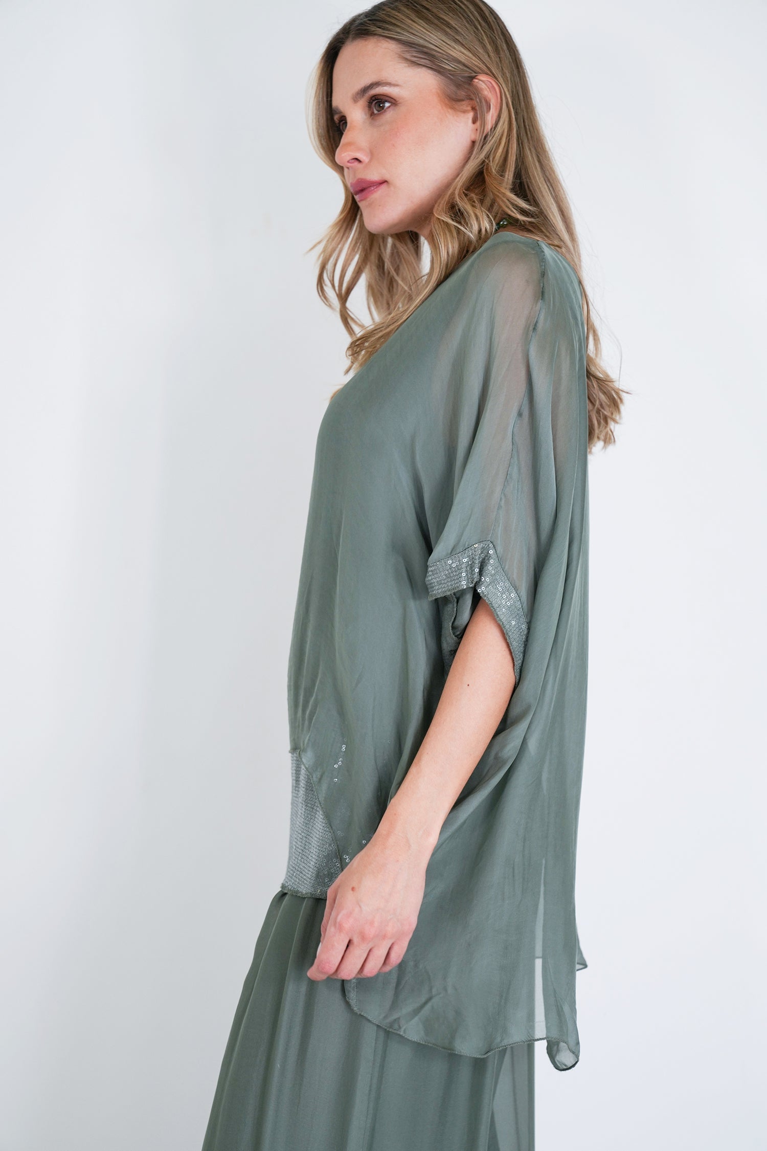 Olive Silk Poncho