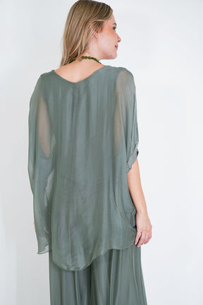 Olive Sequin Silk Poncho