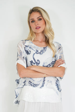 White Jody Sequin Silk poncho