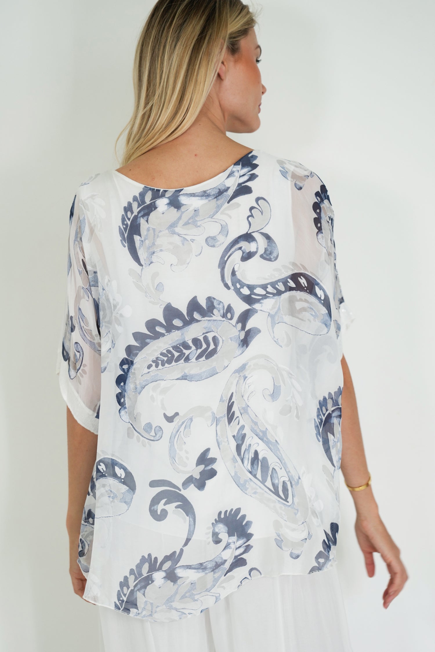 White Jody Sequin Silk poncho