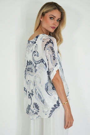 White Jody Sequin Silk poncho