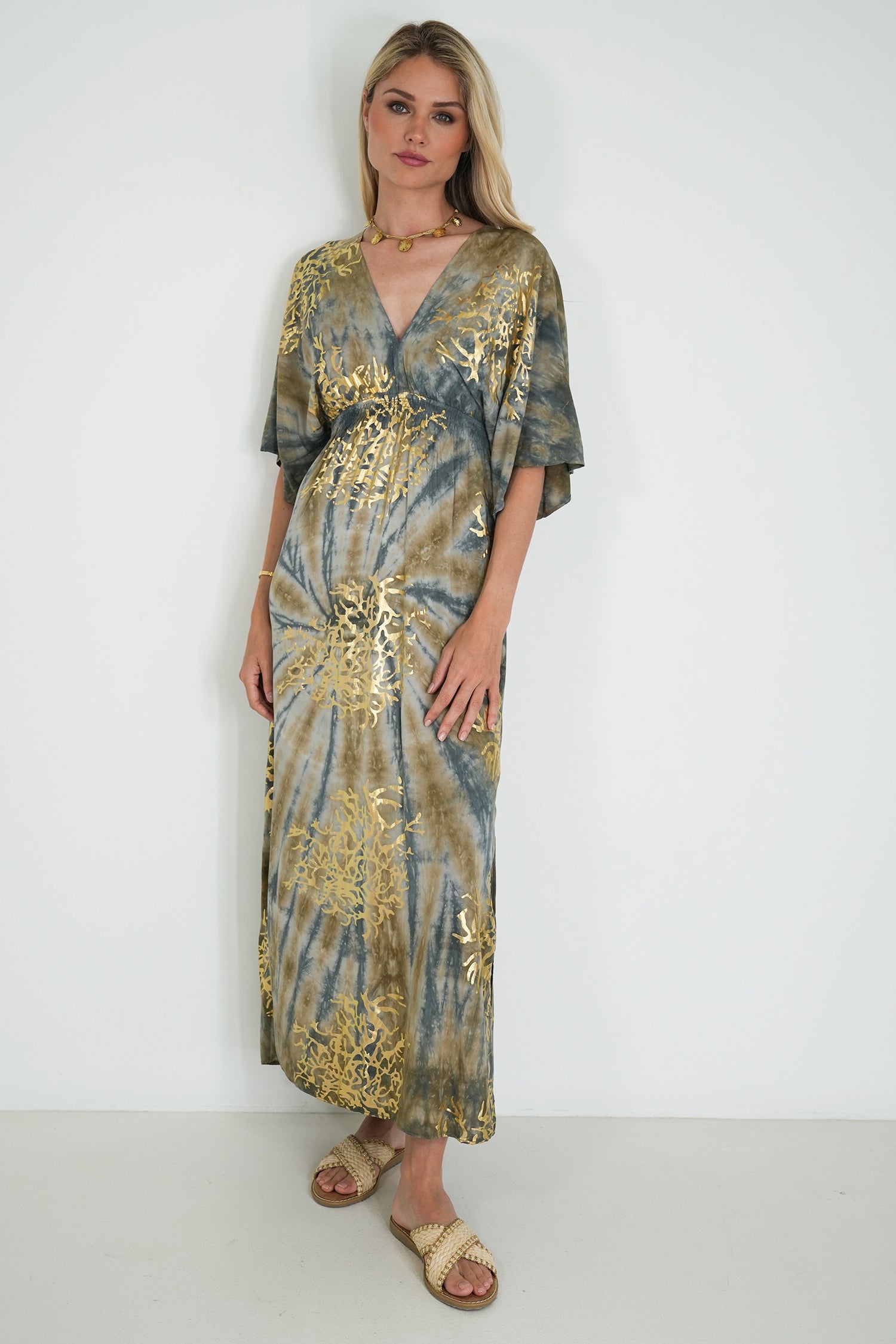 Grey and Gold Coral Resort Dress