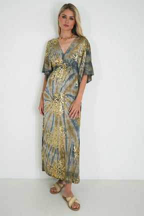 Grey and Gold Coral Resort Dress