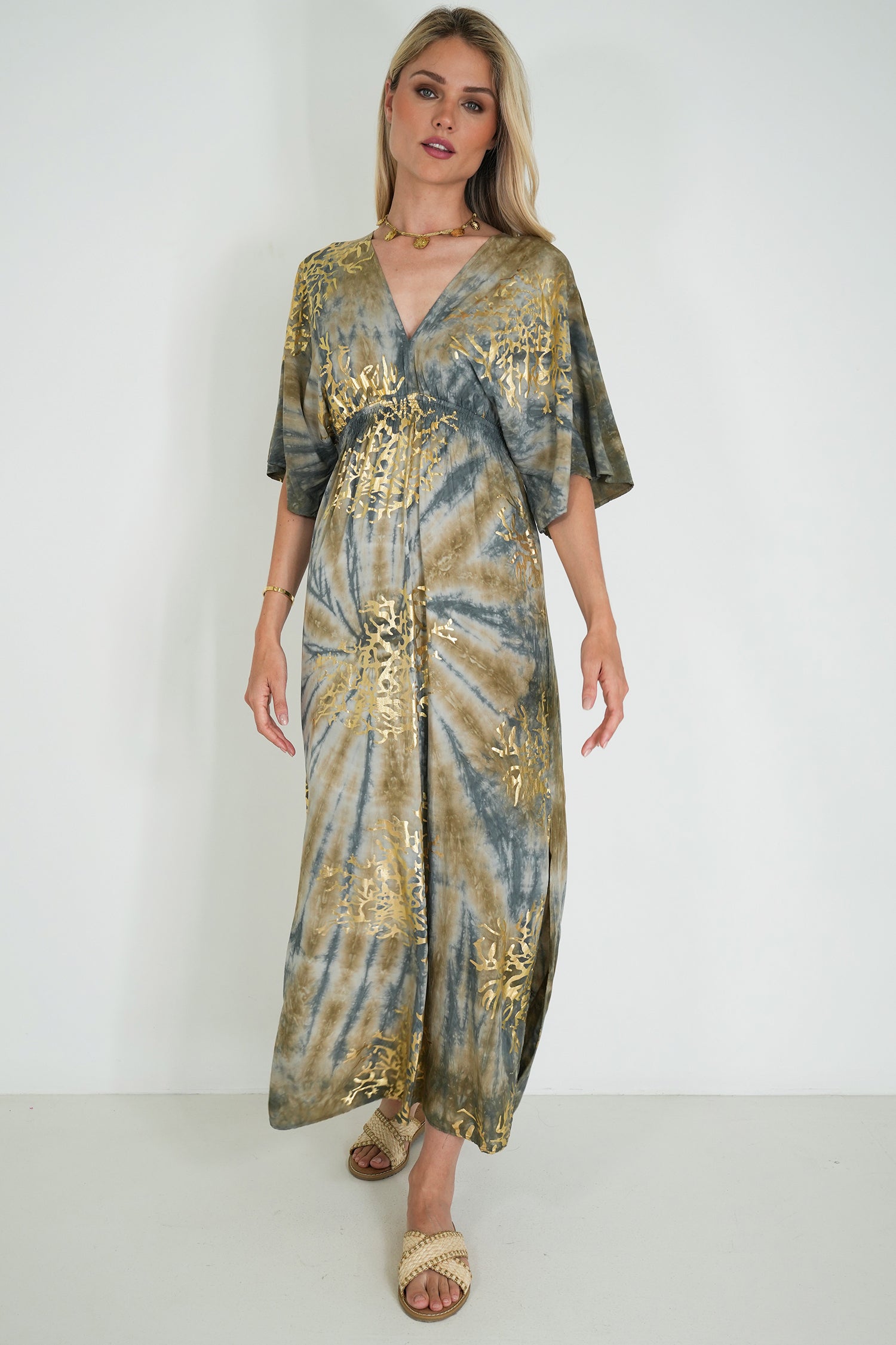 Grey and Gold Coral Resort Dress