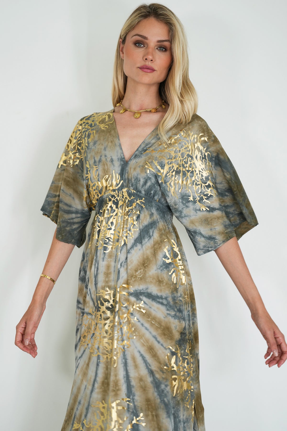 Grey and Gold Coral Resort Dress