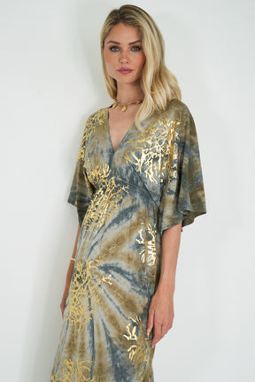 Grey and Gold Coral Resort Dress