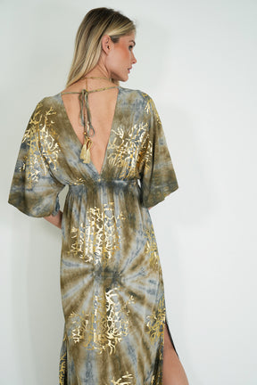 Grey and Gold Coral Resort Dress