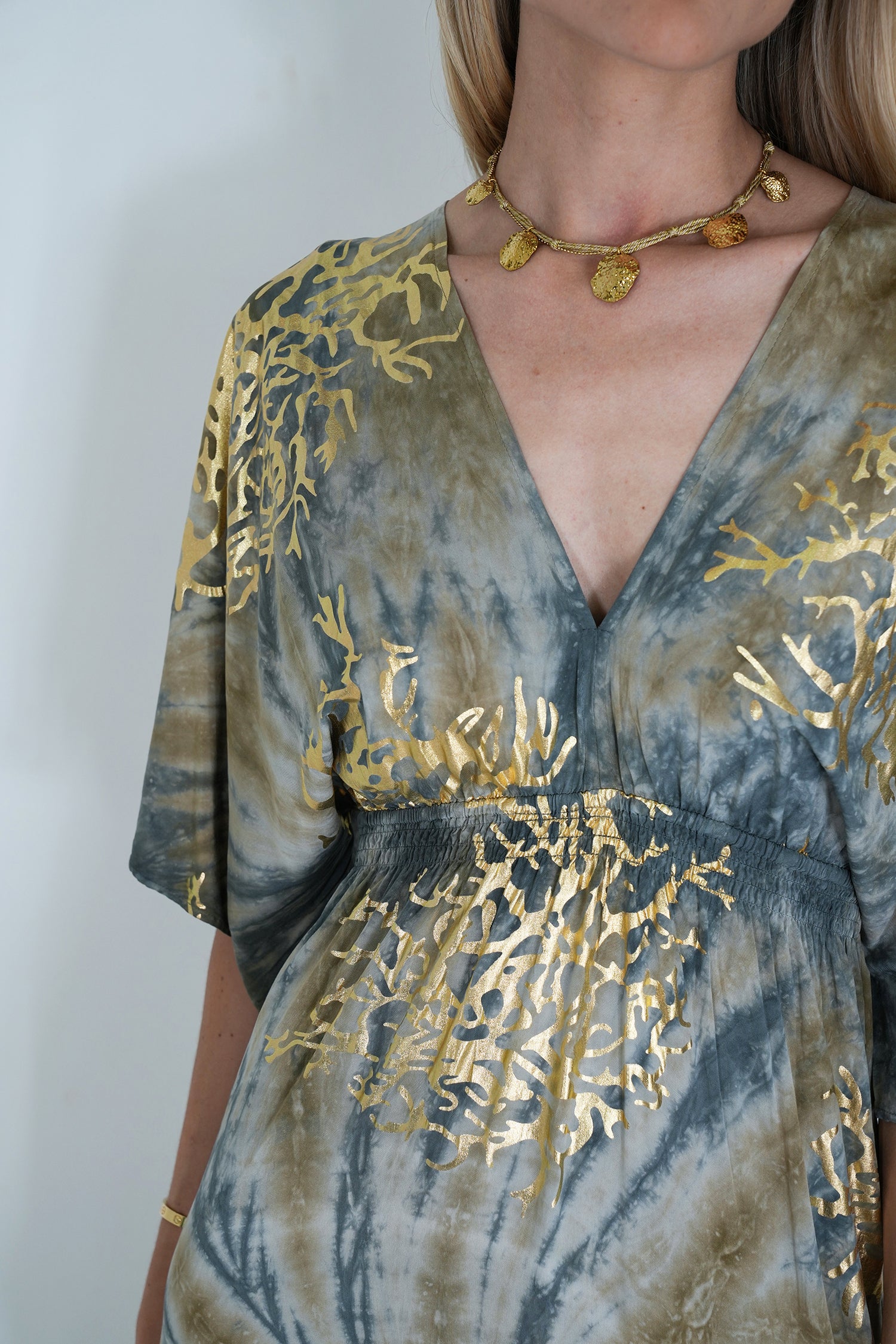 Grey and Gold Coral Resort Dress