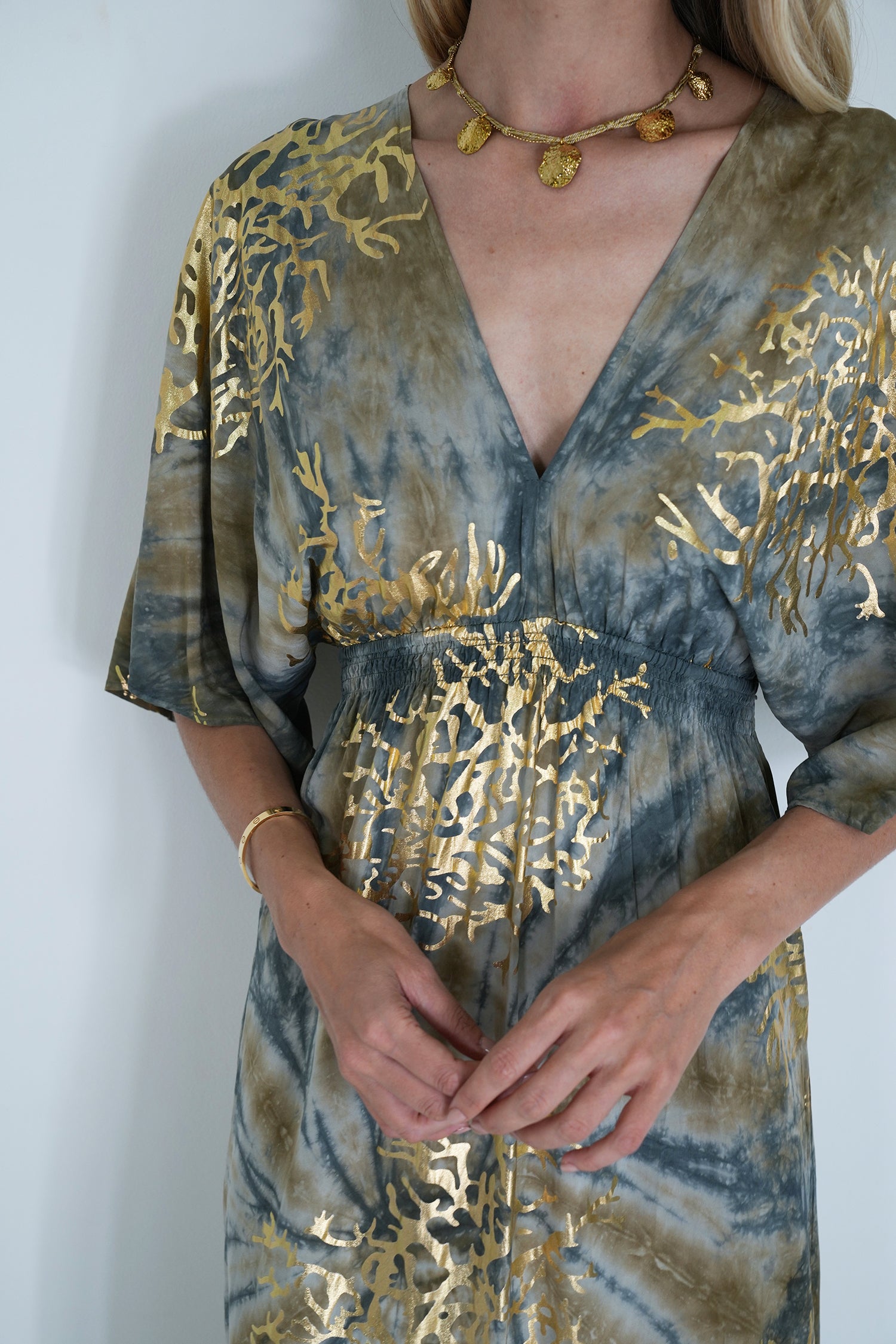 Grey and Gold Coral Resort Dress