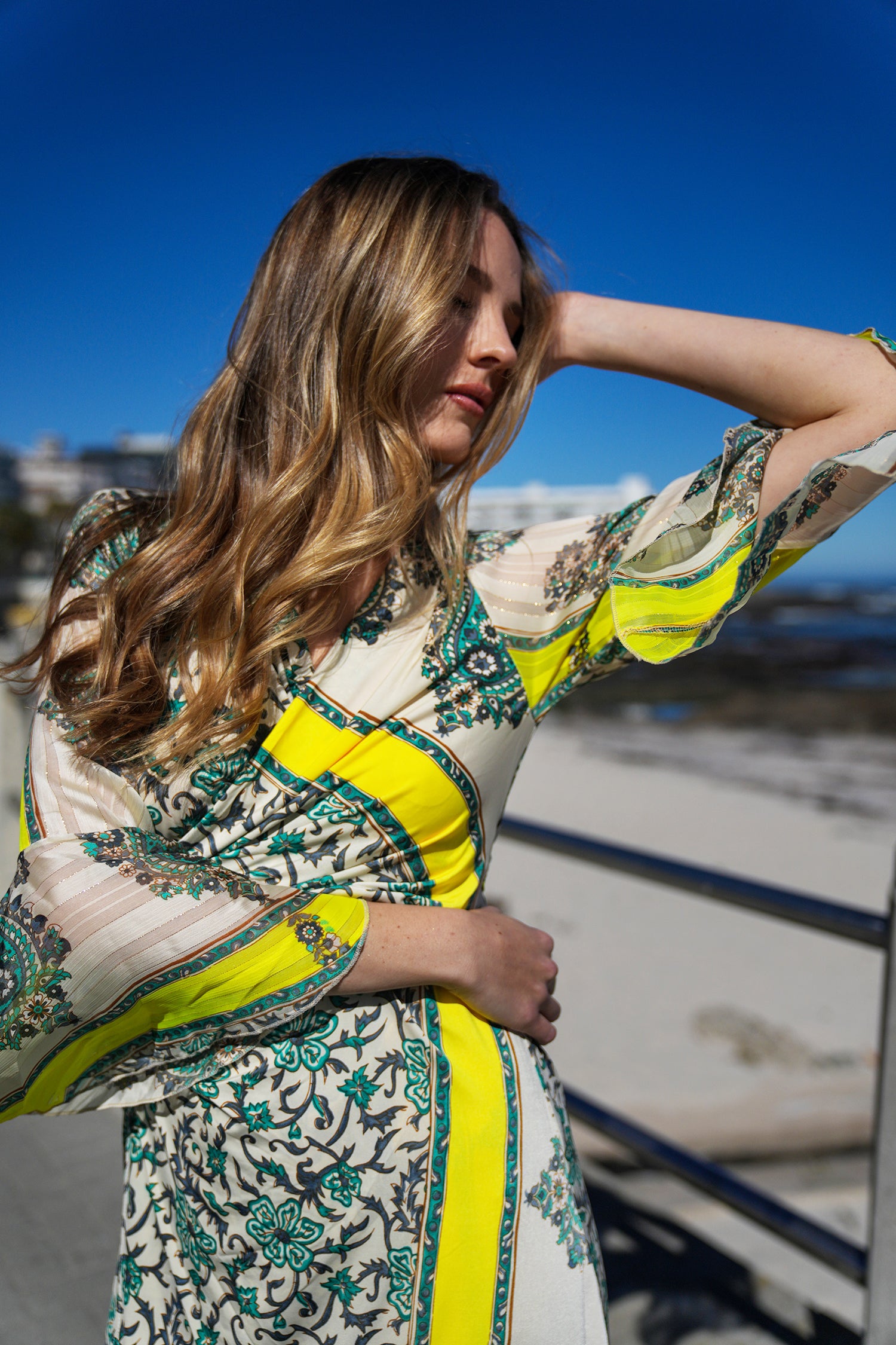 Green and Yellow Eliza Wrap Dress
