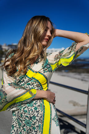 Green and Yellow Eliza Wrap Dress