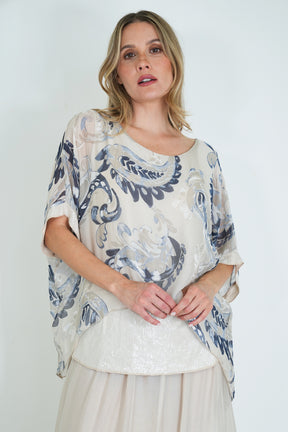 Cream Jody Sequin Silk Poncho