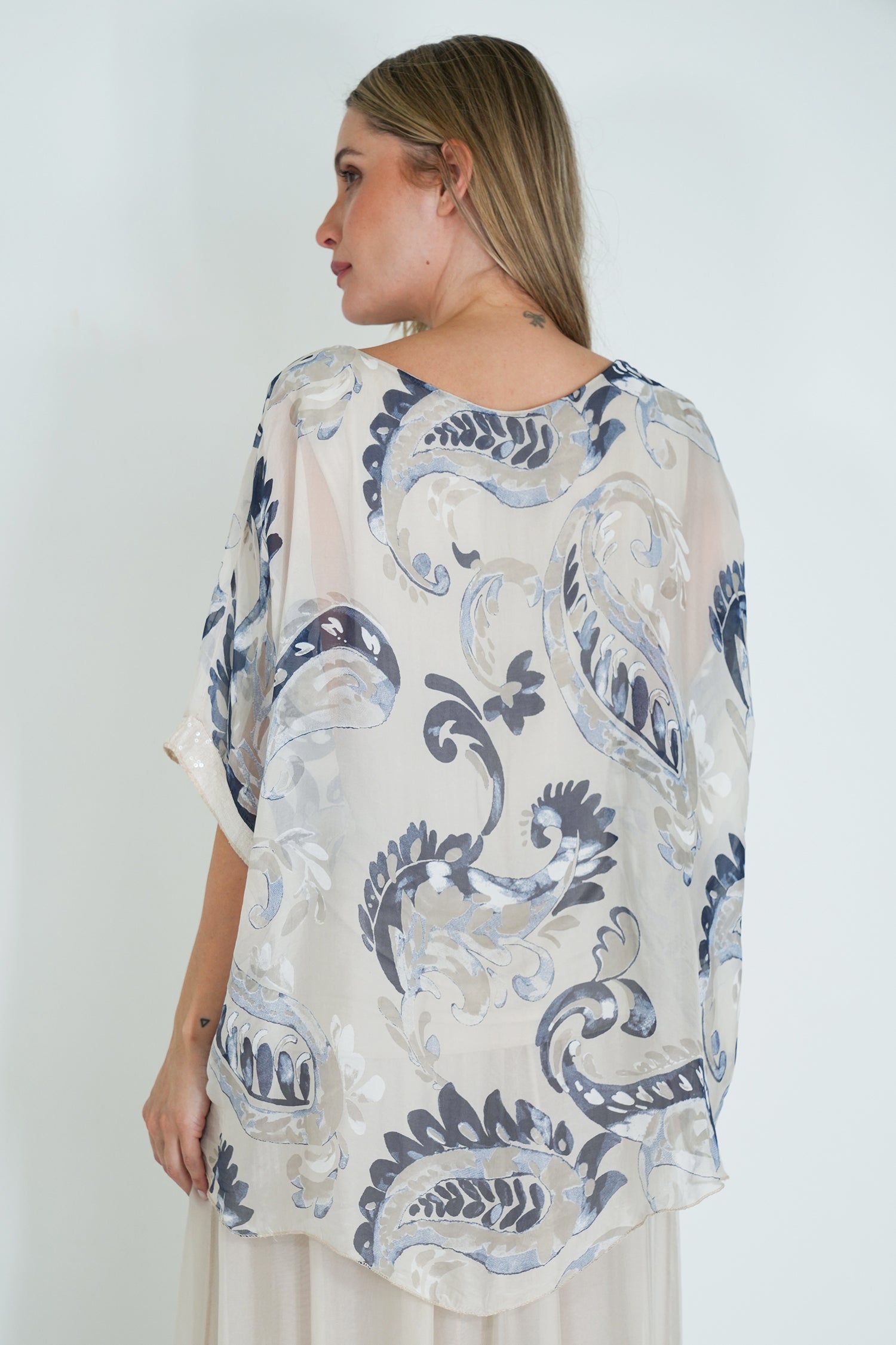 Cream Jody Sequin Silk Poncho